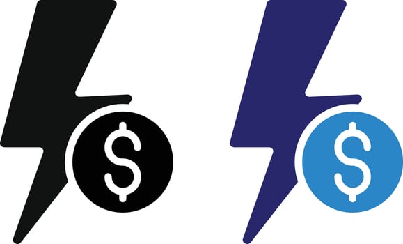 energy cost icon. Lightning bolt with dollar sign. Energy efficiency symbols. power consumption expenses icons. representing economic inflation vector