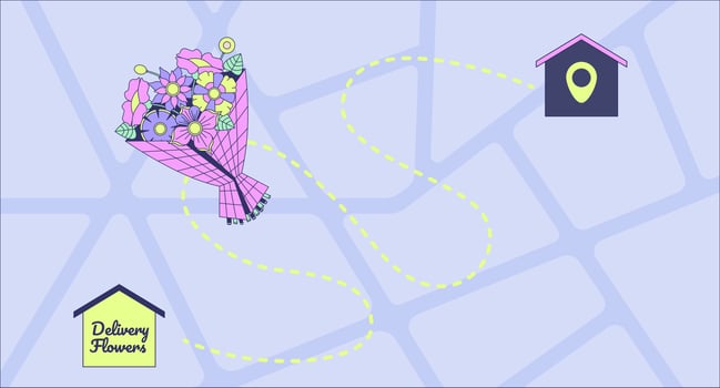 Flower delivery route on a map vector