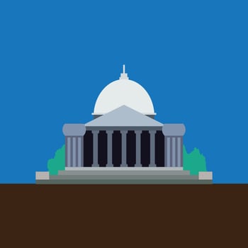 Government Building Illustration Featuring a Dome Supported by Columns Over a Brown Ground and Against a Blue Sky Background vector
