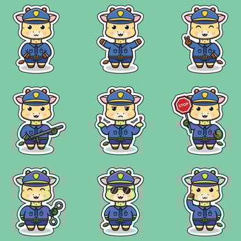 Cute animal police officer stickers vector