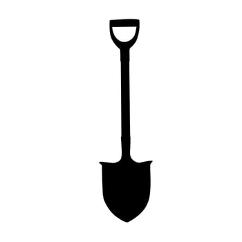 Black silhouette of a shovel icon isolated on white background. Simple gardening, digging, agriculture, and construction tool symbol in minimal flat style vector