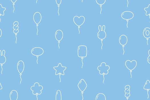 Seamless pattern of linear white balloons of different shapes on a blue background. Perfect for holiday designs, packaging. vector