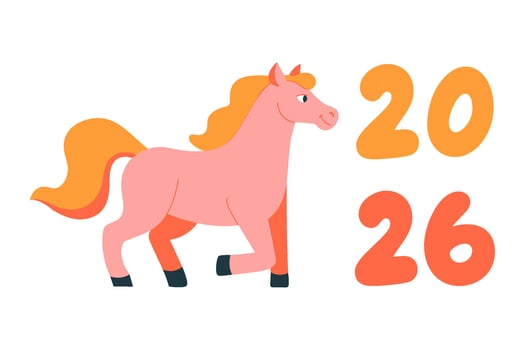 fun horse with 2026 numerals on white background. New Year 2026 vector