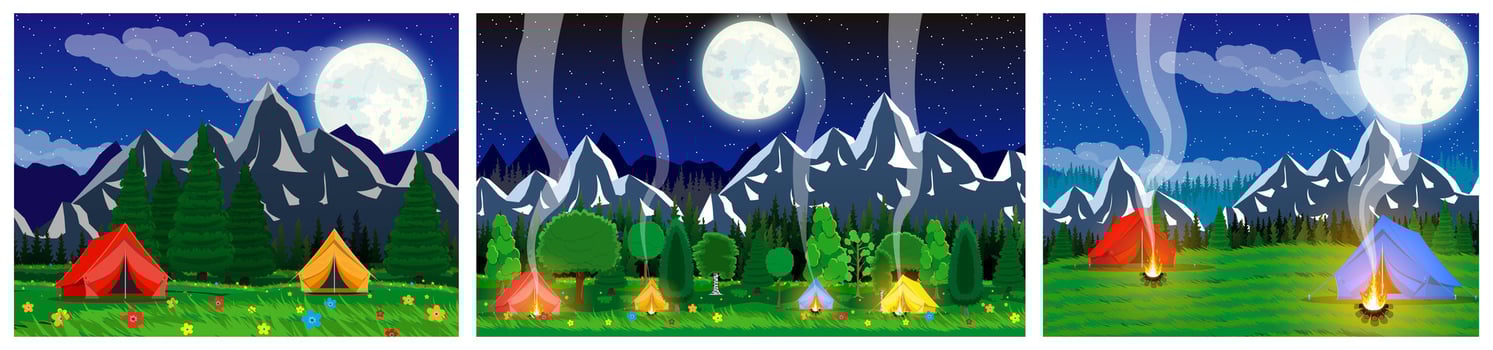Colorful tents in a camping scene vector