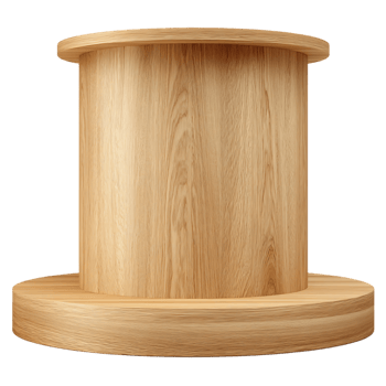Light wood cylindrical display stand with two circular platforms ideal for product showcasing png