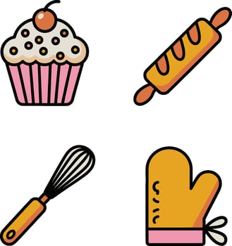 Baking Icons Cupcake Rolling Pin Whisk Oven Mitt vector