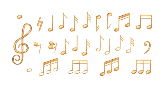 Golden musical notes and symbols vector