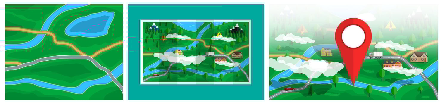 Colorful illustrated maps of landscapes vector