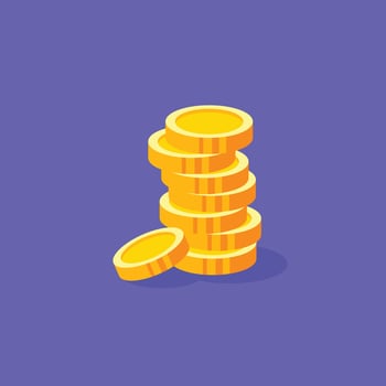 Stack of gold coins illustration on purple background. Perfect for finance, banking, savings, investment, cryptocurrency, business, e-commerce, payment, and money-related graphic design projects vector