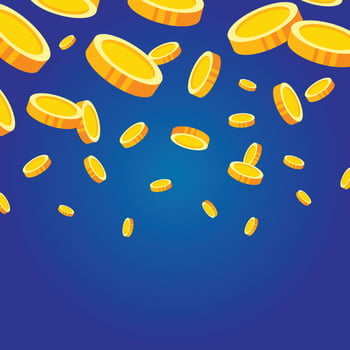 Gold coins raining down on a dark blue background. Great for financial success, wealth, jackpot, and business themes. Ideal for sales promotions and banners vector