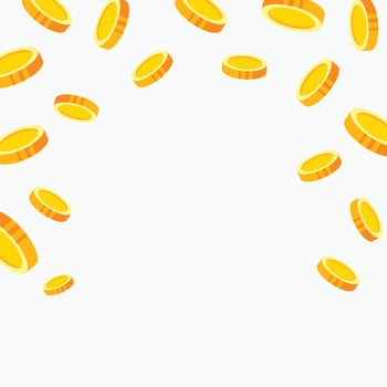 Falling gold coins on a white background, perfect for finance, wealth, and success themes. Use for promotions, sales, or jackpot concepts vector