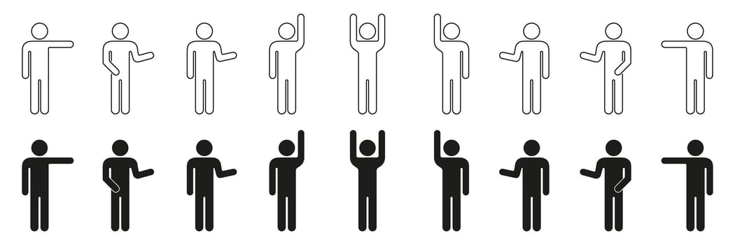 Human Gesture And Pose Icon Set. Communication, Interaction, And Body Language Outline And Silhouette Symbol Collection. Various Hand And Arm Positions. Isolated Illustration vector