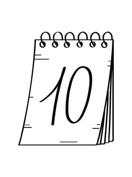 Tear-off calendar icon with the number 10. doodle illustration of concept schools of the education office. vector