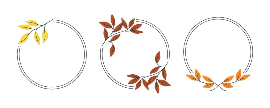 Autumn leaf circle frames, ideal for fall invitations, logos, or seasonal designs. vector