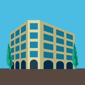 Stylized Building with Trees Illustration Flat Design Aesthetic Architecture and Nature Integration Visual Simplicity Urban Scene Minimalist Art vector
