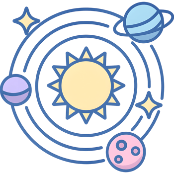 Stylized Solar System With Sun, Planets, and Stars in Orbit, Illustration png