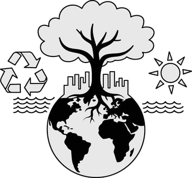 Ecological Balance Tree City Earth Recycle Sun and Water Symbolizing Environmental Interdependence vector