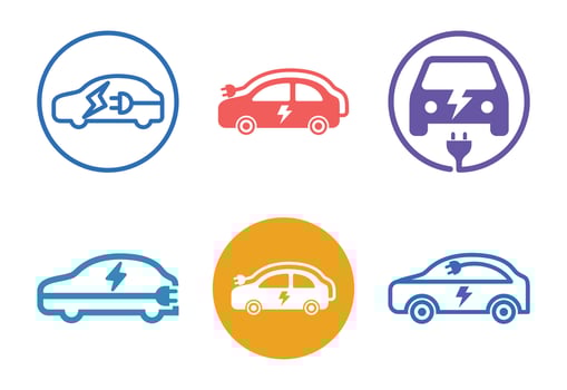 Electric Vehicle Icons and Sustainable Transportation Symbols Showcasing Eco-Friendly Car Technology vector