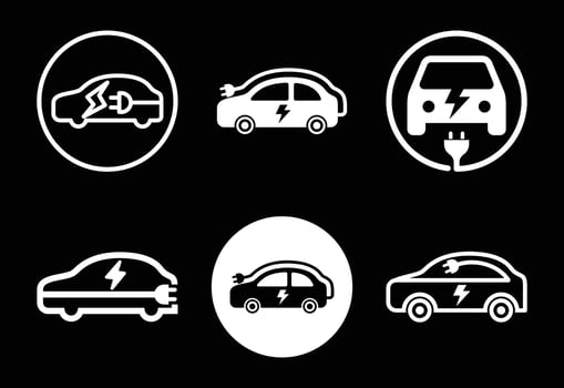 Electric Vehicle Iconography Emphasizing Sustainability and Innovation for Modern Transportation Solutions with Charging Indicators vector