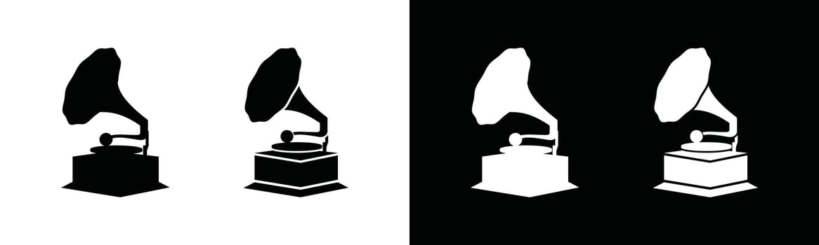 Gramophone icon. Retro music ngramophone symbol. Gramophone instrument sign. Old audio record player. Illustration vector