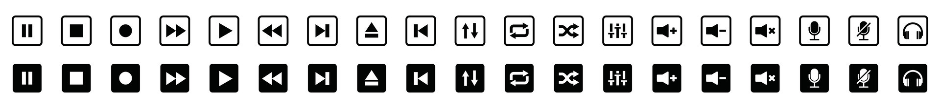 Play button music media player icons set. vector