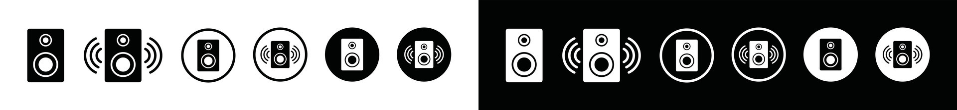 Speaker icons set. Audio music sound. Contains loudspeaker media technology. Megaphone, loud. Illustration vector
