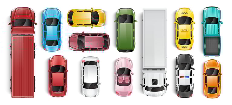 Colorful cars and trucks from above vector