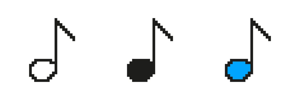 Pixelated Musical Note Icon Set. Melody and Sound Symbol in Pixel Art Style. Symbol of Melody, Tune, and Audio. Isolated Illustration vector