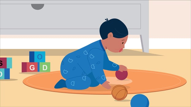 Child playing with colorful toy balls vector