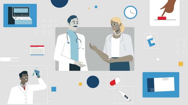 Doctors discussing patient care strategies vector