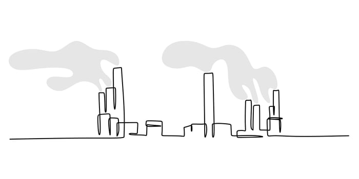 Smoking factory continuous line. Industrial pollution . Environment concern. Eco art. vector