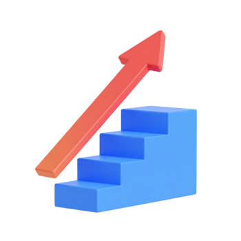 Growth stairs with a rising arrow pointing up on transparent background png