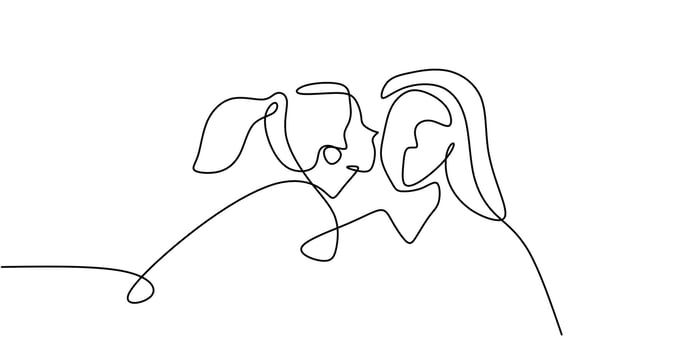 Mother child side by side one line. Family love . Parenting. Togetherness. vector