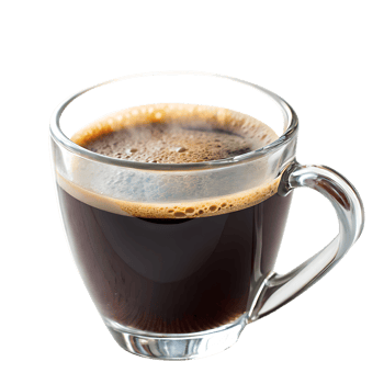 Delicious coffee in Clear Glass Cup png