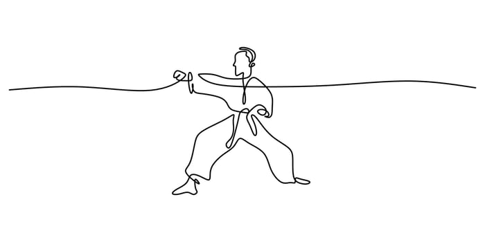 Martial arts continuous line. Fighting sport . Self-defense art. vector