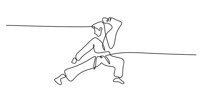 Person practicing combat one line. Outdoor training . Fitness concept. vector