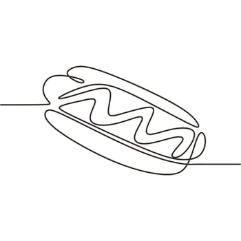 Sausage in bun single line. Fast food art. Cafe menu design. vector