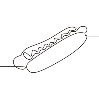 Hotdog continuous line drawing. Street food . Snack illustration. vector