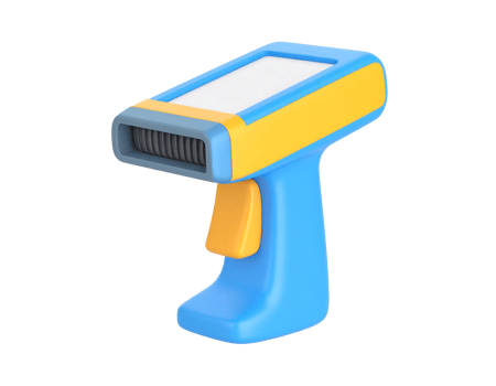 Stylized barcode scanner with yellow and blue color scheme on transparent background png