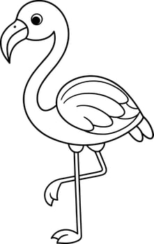 Simple flamingo outline drawing in black and white style featuring one leg pose ideal for coloring books and education vector