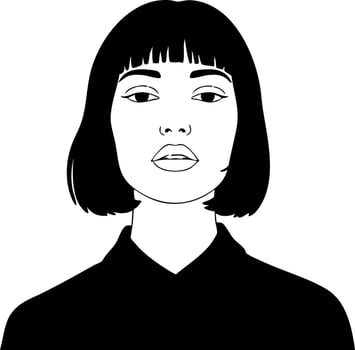 Woman with bob haircut in black and white minimal portrait illustration vector