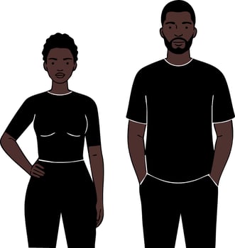 Young African American man and woman standing side by side illustration vector