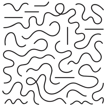 Abstract black and white wavy lines and straight strokes pattern vector