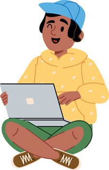 Young Boy Using Laptop vector