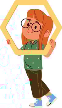 Girl Holding Hexagon Frame vector