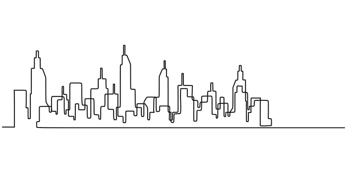 Modern City Skyline. Continuous One Line Urban Architecture Drawing vector