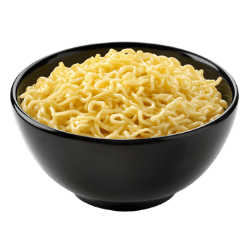 Cooked instant noodles in black bowl isolated on black background png