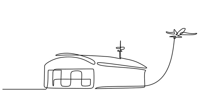 Airport building continuous line drawing. Travel and transportation concept illustration. vector