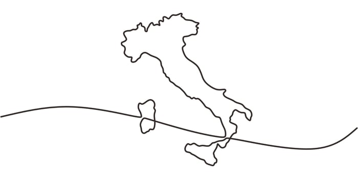 Continuous one line drawing of Italy map outline. Minimalist design for travel or food themes. vector