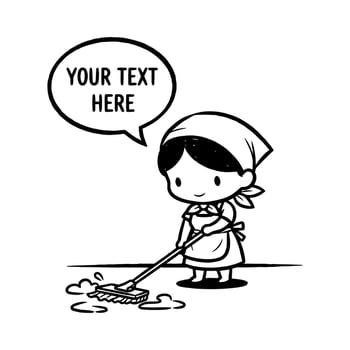 Cartoon Cleaning Lady with Apron Mopping the Floor sketch vector